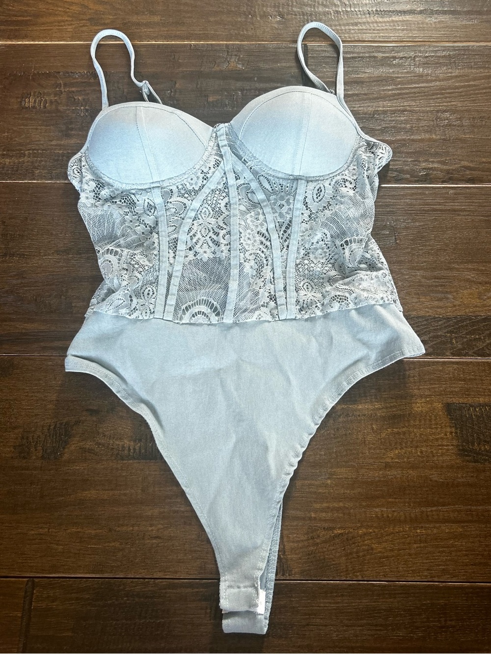 Haute Monde Light Blue Lace Bustier Bodysuit